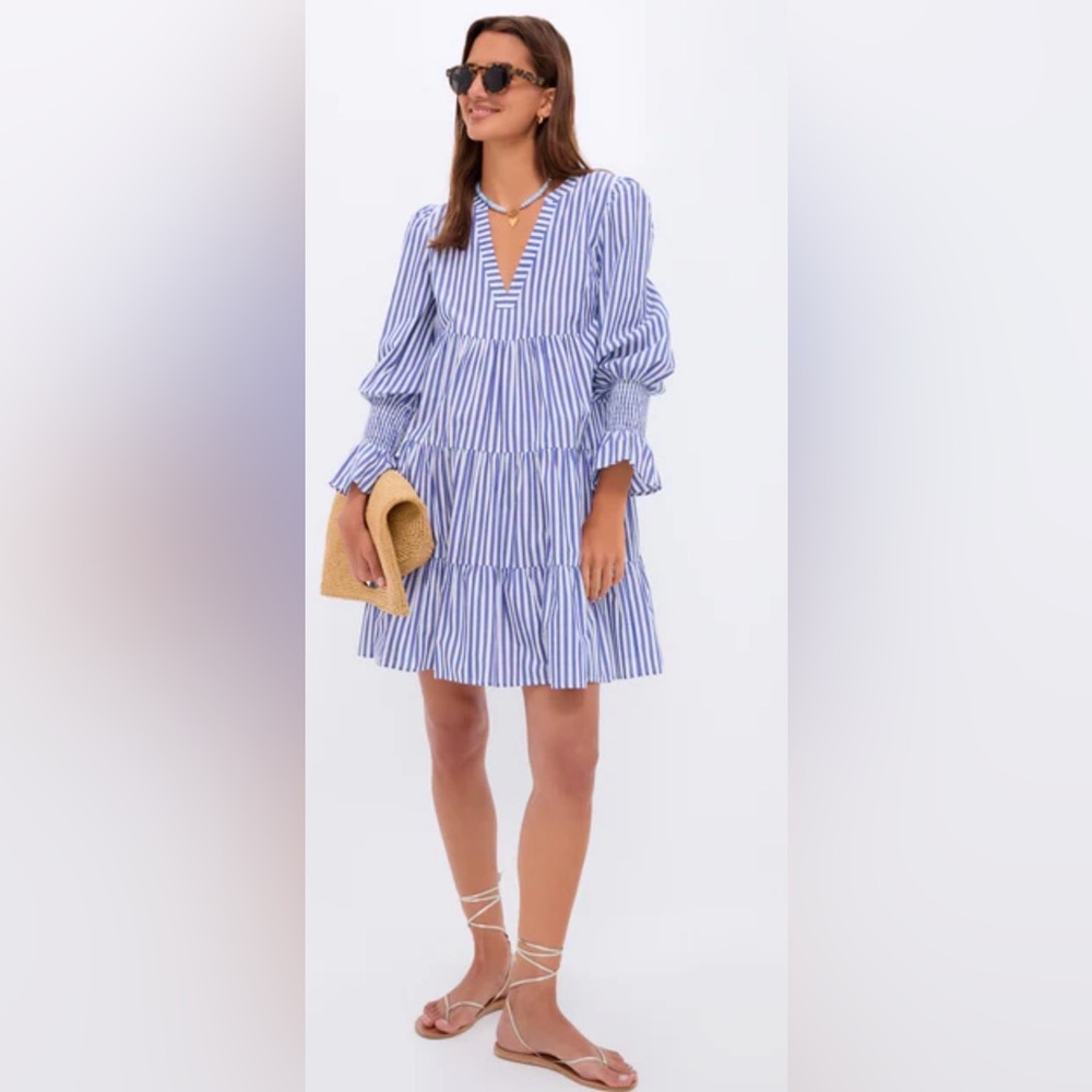 Tuckernuck POMANDER PLACE Blue and White Stripe Cotton Poplin Kenzo Dress, NWT
